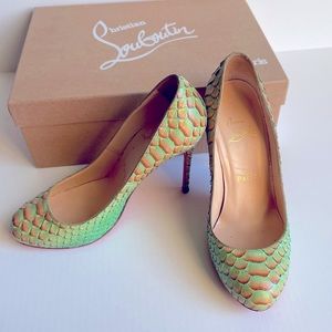 Christian Louboutin Green Python Leather Pumps Size 36